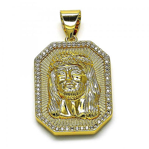 Dije Religioso 05.342.0110 Oro Laminado, Diseño de Jesus, con Micro Pave Blanca, Pulido, Dorado