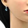 Arete Largo 02.239.0018.1 Rodio Laminado, Diseño de Corazon, con Cristales de Swarovski Bermuda Blue y Zirconia CubicaBlanca, Pulido, Rodinado