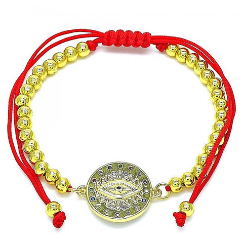 Pulsera Bolo Ajustable 03.381.0002.11 Oro Laminado, Diseño de Ojo Griego, con Micro Pave Multicolor, Pulido, Dorado