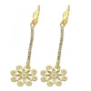 Arete Largo 5.087.001 Oro Laminado, Diseño de Flor, con Zirconia Cubica Blanca, Diamantado, Dorado