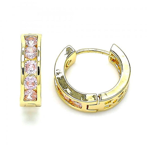 Argolla Huggie 02.210.0603.3.15 Oro Laminado, con Zirconia Cubica Rosado, Pulido, Dorado