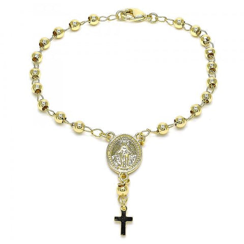 Rosario de Pulsera 09.213.0023.08 Oro Laminado, Diseño de Virgen Maria y Cruz, Diseño de Virgen Maria, Pulido, Dorado