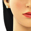 Arete Dormilona 02.156.0490.1 Oro Laminado, Diseño de Corazon, con Micro Pave Granate y Blanca, Pulido, Dorado