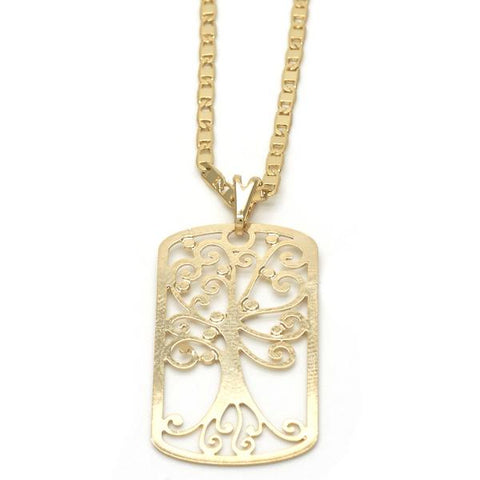 Collares con Dije 04.09.0165.18 Oro Laminado, Diseño de Arbol, Pulido, Dorado