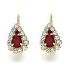 Arete Gancho Frances 5.125.012.8 Oro Laminado, Diseño de Gota, con Cristal Granate y Blanca, Pulido, Dorado