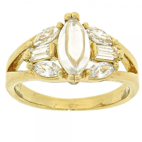 Anillo Multi Piedra 5.167.029.08 Oro Laminado, con Opal Blanca y Zirconia CubicaBlanca, Pulido, Dorado