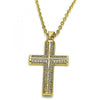 Dije Religioso 05.102.0034 Oro Laminado, Diseño de Cruz, con Micro Pave Blanca, Pulido, Dorado