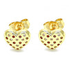 Arete Dormilona 02.156.0490.1 Oro Laminado, Diseño de Corazon, con Micro Pave Granate y Blanca, Pulido, Dorado