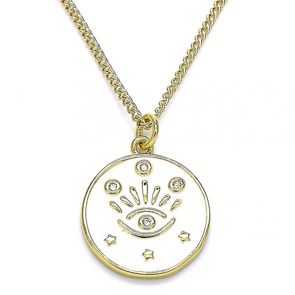 Collares con Dije 04.362.0032.20 Oro Laminado, Diseño de Ojo Griego y Estrella, Diseño de Ojo Griego, con Micro Pave Blanca, Esmaltado Blanco, Dorado