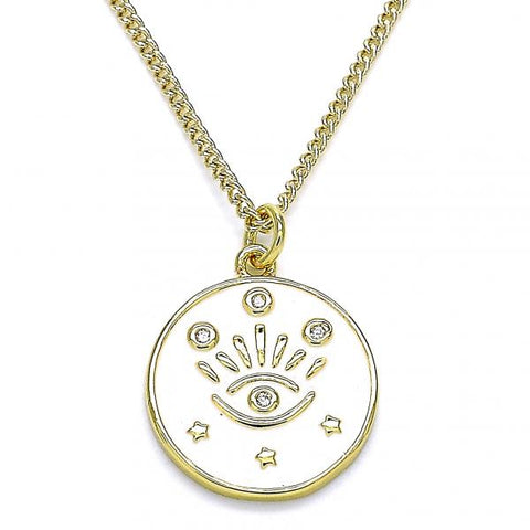 Collares con Dije 04.362.0032.20 Oro Laminado, Diseño de Ojo Griego y Estrella, Diseño de Ojo Griego, con Micro Pave Blanca, Esmaltado Blanco, Dorado