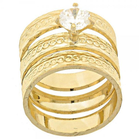 Anillo de Boda 5.164.002.07 Oro Laminado, Diseño de Triple, con Zirconia Cubica Blanca, Diamantado, Dorado