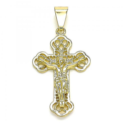 Dije Religioso 05.163.0093 Oro Laminado, Diseño de Crucifijo, Pulido, Dorado