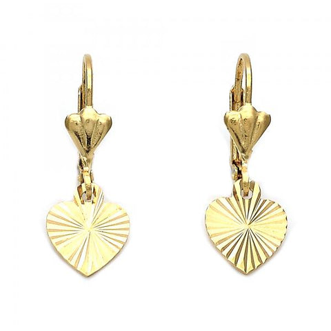 Arete Colgante 5.109.012 Oro Laminado, Diseño de Corazon, Diamantado, Dorado