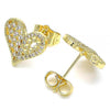 Arete Dormilona 02.156.0492 Oro Laminado, Diseño de Corazon, con Micro Pave Blanca, Pulido, Dorado