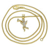 Collares con Dije 04.199.0034.20 Oro Laminado, Diseño de Angel, con Micro Pave Blanca, Pulido, Dorado