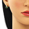 Arete Dormilona 02.310.0022 Oro Laminado, con Zirconia Cubica Verde y Blanca, Pulido, Dorado