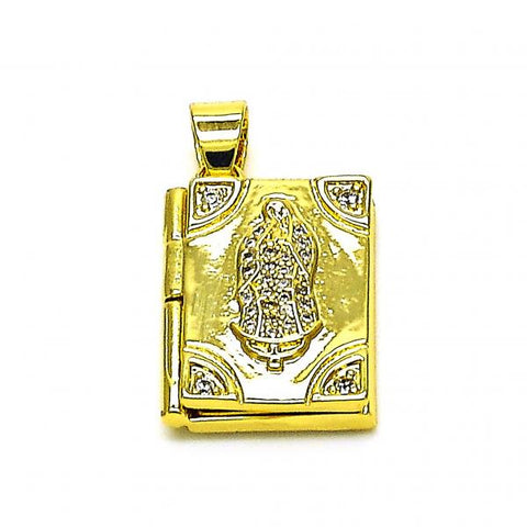 Dije Relicario 05.341.0076 Oro Laminado, Diseño de Guadalupe, con Micro Pave Blanca, Pulido, Dorado
