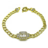Pulsera Elegante 03.403.0003.07 Oro Laminado, Diseño de Cubana, con Micro Pave Blanca y Zirconia CubicaBlanca, Pulido, Dorado