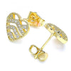 Arete Dormilona 02.156.0496 Oro Laminado, Diseño de Corazon, con Micro Pave Blanca, Pulido, Dorado