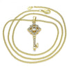 Collares con Dije 04.344.0011.20 Oro Laminado, Diseño de Llave, con Micro Pave Blanca, Pulido, Dorado