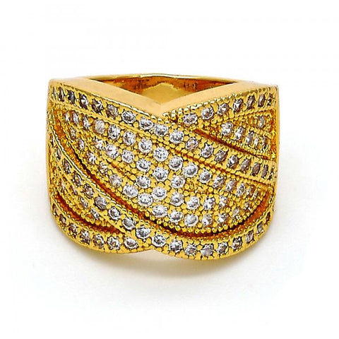 Anillo Multi Piedra 01.266.0004.07 Oro Laminado, con Micro Pave Blanca, Pulido, Dorado