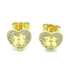 Arete Dormilona 02.199.0034 Oro Laminado, Diseño de Corazon, con Micro Pave Blanca, Pulido, Dorado