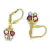 Arete Colgante 02.210.0346.1 Oro Laminado, Diseño de Mariposa, con Micro Pave Multicolor, Pulido, Dorado