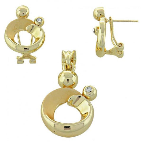 Juego de Arete y Dije de Adulto 10.59.0146 Oro Laminado, con Cristal , Pulido, Dorado