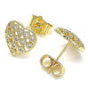 Arete Dormilona 02.156.0485 Oro Laminado, Diseño de Corazon, con Micro Pave Blanca, Pulido, Dorado