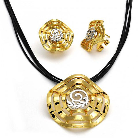 Collar y Arete 06.59.0112.1 Oro Laminado, Diseño de Espiral y Oja, Diseño de Espiral, Pulido, Dos Tonos