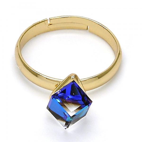 Anillo Multi Piedra 01.239.0003.7 Oro Laminado, con Cristales de Swarovski Bermuda Blue, Pulido, Dorado