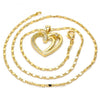 Collares con Dije 04.99.0034.18 Oro Laminado, Diseño de Corazon, con Zirconia Cubica Blanca, Pulido, Dorado