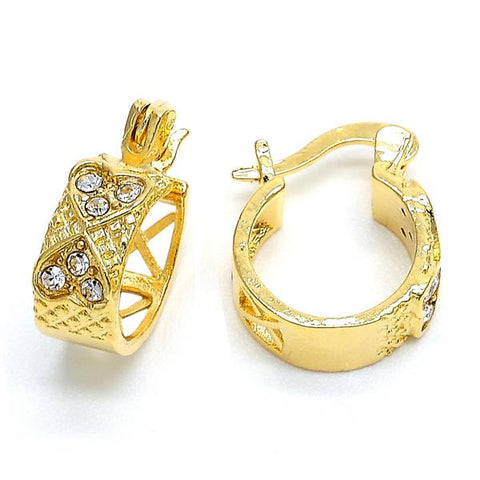 Argolla Huggie 02.168.0031 Oro Laminado, Diseño de Corazon, con Cristal Blanca, Diamantado, Dorado