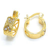 Argolla Huggie 02.168.0031 Oro Laminado, Diseño de Corazon, con Cristal Blanca, Diamantado, Tono Dorado