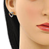 Arete Dormilona 02.210.0665.1 Oro Laminado, Diseño de Corazon, con Zirconia Cubica Multicolor, Pulido, Dorado