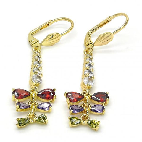 Arete Largo 02.210.0208.1 Oro Laminado, Diseño de Gota, con Zirconia Cubica Multicolor, Pulido, Dorado