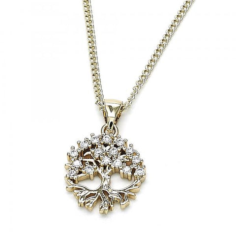 Collares con Dije 04.342.0021.20 Oro Laminado, Diseño de Arbol, con Micro Pave Blanca, Pulido, Dorado