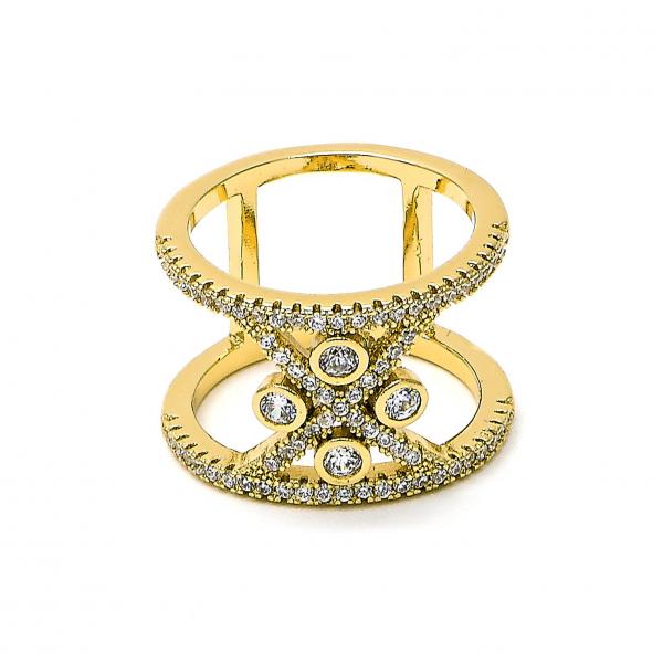 Anillo Multi Piedra 01.155.0041.09 Oro Laminado, con Cristal Blanca y Zirconia CubicaBlanca, Pulido, Dorado