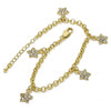 Pulsera de Dije 03.63.1357.07 Oro Laminado, Diseño de Estrella y Rolo, Diseño de Estrella, con Cristal Blanca, Pulido, Dorado