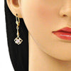 Arete Largo 02.387.0048 Oro Laminado, con Zirconia Cubica Rosado y Blanca, Pulido, Dorado