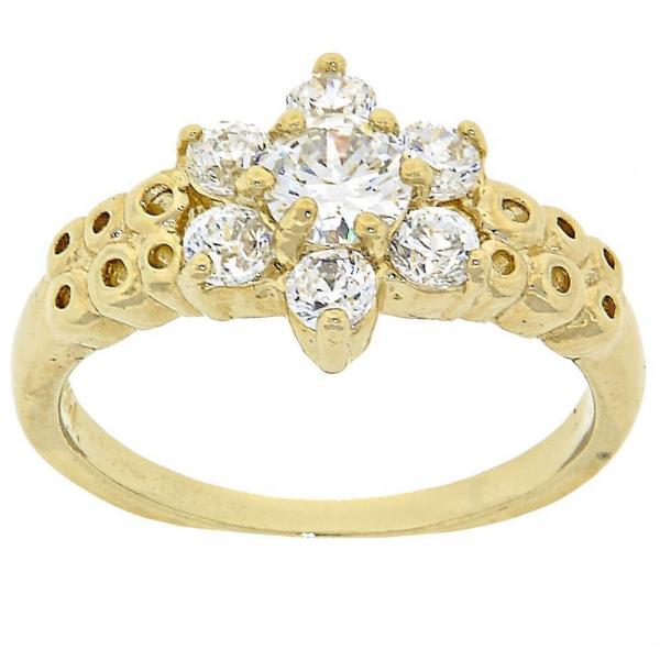 Anillo Multi Piedra 5.165.002.09 Oro Laminado, Diseño de Flor, con Zirconia Cubica Blanca, Pulido, Dorado