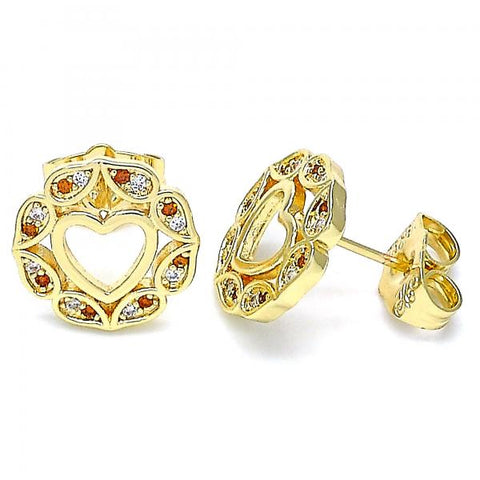 Arete Dormilona 02.156.0527.1 Oro Laminado, Diseño de Corazon, con Micro Pave Granate y Blanca, Pulido, Dorado