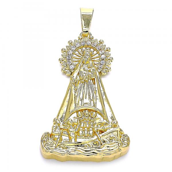 Dije Religioso 05.253.0154 Oro Laminado, Diseño de Caridad del Cobre, con Zirconia Cubica Blanca, Pulido, Dorado