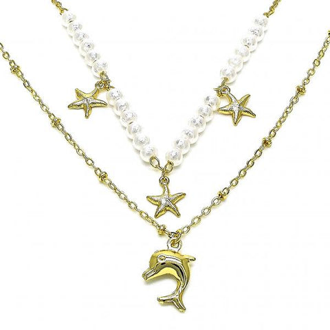 Gargantilla Elegante 04.213.0287.16 Oro Laminado, Diseño de Delfin y Estrella, Diseño de Delfin, con Perla Marfil, Pulido, Dorado
