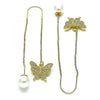 Arete Violador 02.210.0815 Oro Laminado, Diseño de Mariposa, con Micro Pave Blanca, Pulido, Dorado