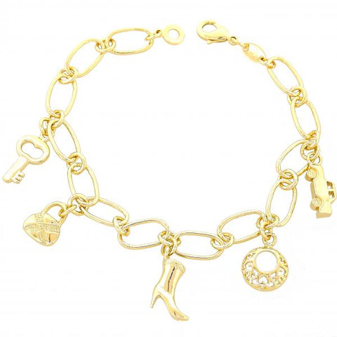 Pulsera de Dije 5.022.002 Oro Laminado, Diseño de Zapato, Diamantado, Dorado