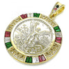 Dije Religioso 05.351.0093 Oro Laminado, Diseño de Moneda Centenario y Angel, Diseño de Moneda Centenario, con Zirconia Cubica Multicolor, Pulido, Dorado