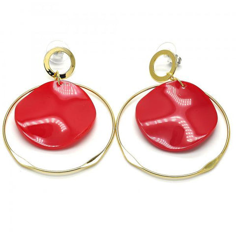 Arete Largo 02.268.0076.2 Oro Laminado, Resinado Rojo, Dorado