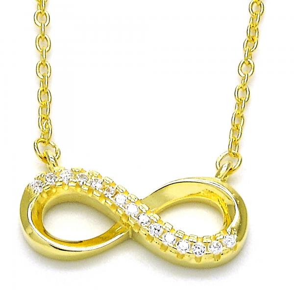 Collares con Dije 04.336.0099.2.16 Plata Rodinada, Diseño de Infinito, con Zirconia Cubica Blanca, Pulido, Dorado