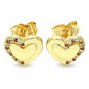 Arete Dormilona 02.156.0495.1 Oro Laminado, Diseño de Corazon, con Micro Pave Granate y Blanca, Pulido, Dorado